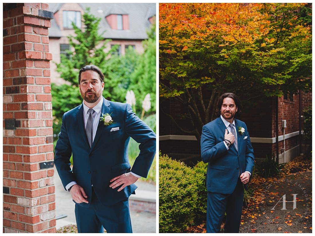 Groom Portrait for Fall Wedding | Handsome Shots for Grooms Before Wedding, Modern Grooms | Photographed by the Best Tacoma Wedding Photographer Amanda Howse Photography