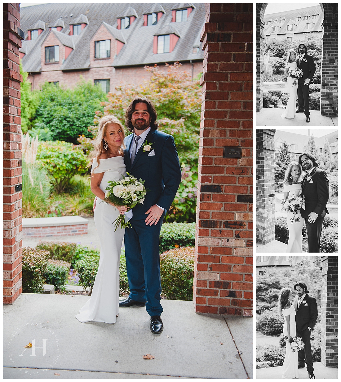Elegant Fall Wedding | Bride and Groom Portraits with Brick Accented Background | Photographed by the Best Tacoma Wedding Photographer Amanda Howse Photography