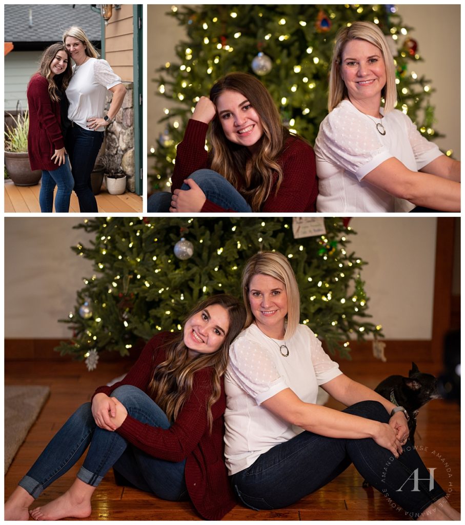 Mother Daughter Holiday Photos | Christmas Tree Family Portraits, Cute Mother Daughter Poses | Photographed by the Best Tacoma Family Photographer Amanda Howse Photography