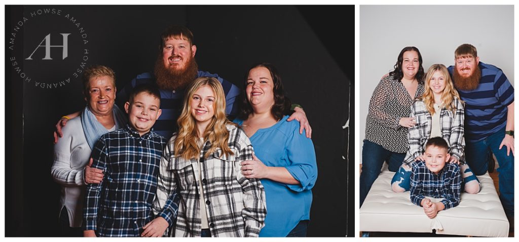 Blue-Themed Family Photos with Cute White Couch | Studio253 Winter Portraits | Photographed by the Best Tacoma, Washington Family Photographer Amanda Howse Photography