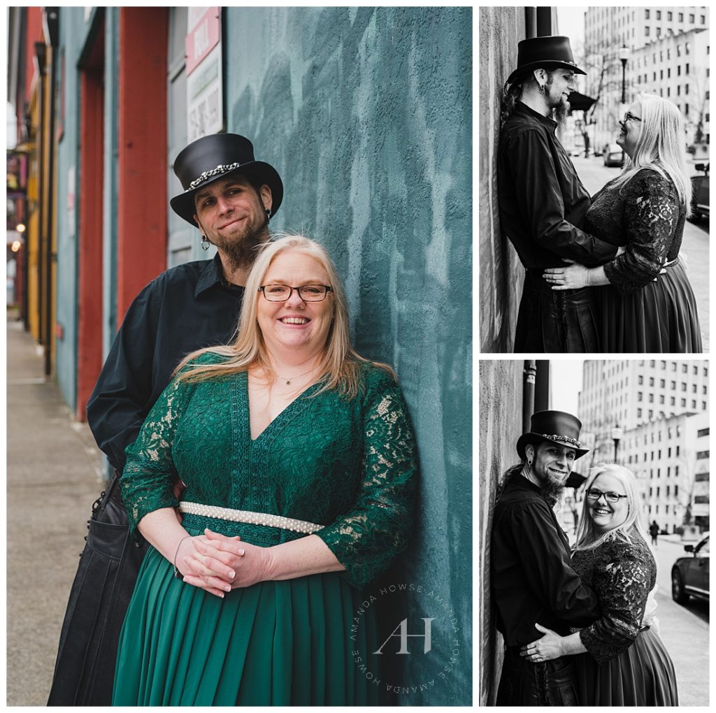 Black and White Wedding Collage in Tacoma | Emerald Green Wedding Dress with Lace | Photographed by the Best Tacoma Wedding Photographer Amanda Howse Photography