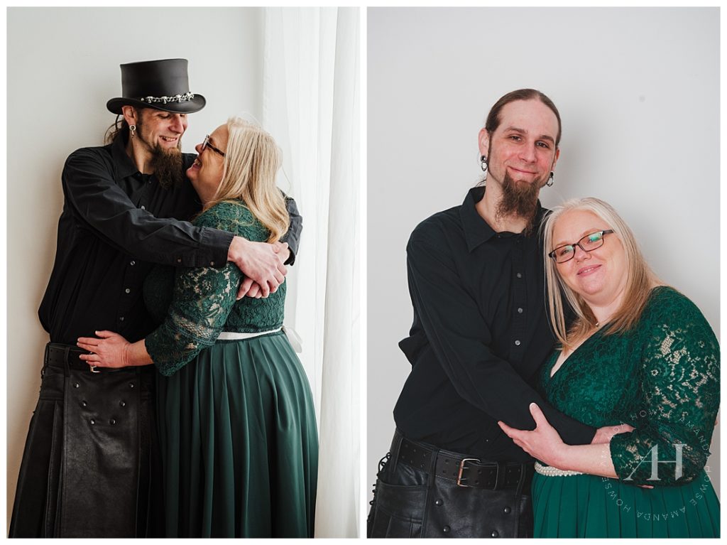 Cute Courthouse Wedding Studio Portraits | Grunge Groom and Emerald Green Bride | Photographed by the Best Tacoma Wedding Photographer Amanda Howse Photography