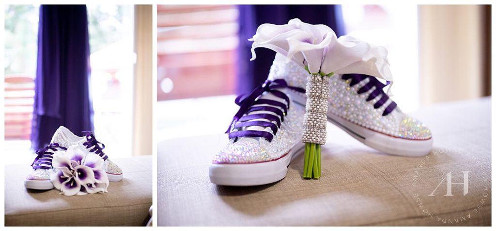 Jewel Encrusted Converse and Cala Lilies | Alternative Bridal Wedding Shoes | Photographed by the Best Tacoma Wedding Photographer Amanda Howse Photography