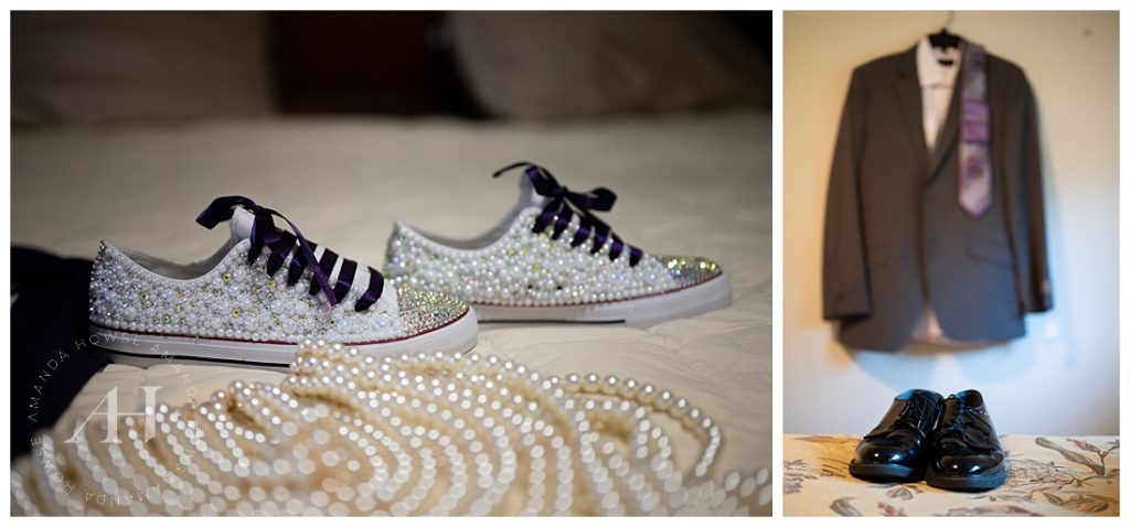Bride and Groom Shoes | Pearls and Purple | Photographed by the Best Tacoma Wedding Photographer Amanda Howse Photography
