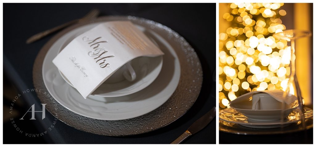 Winter Wedding Plating Décor | Mr. & Mrs.  | Photographed by the Best Tacoma Wedding Photographer Amanda Howse Photography