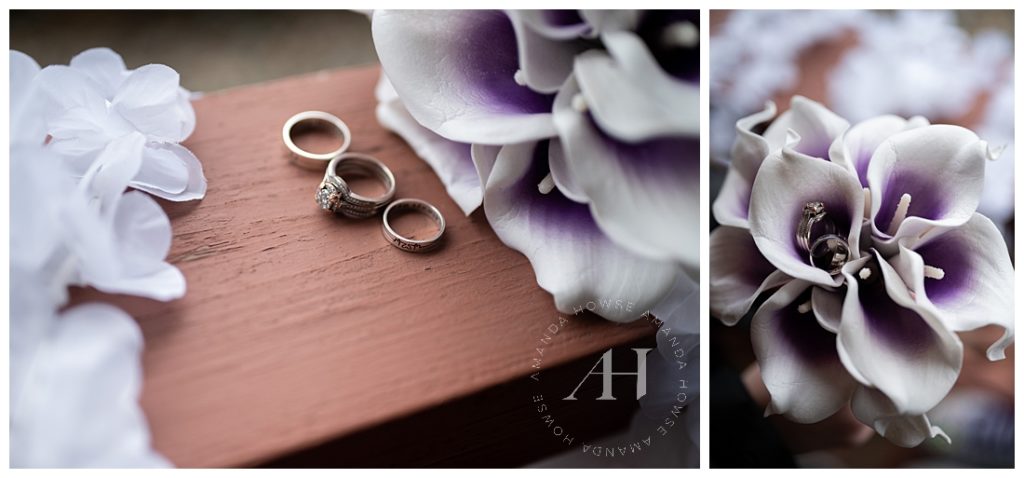 Wedding Rings with Bouquet Close-Up | Cala Lilies | Photographed by the Best Tacoma Wedding Photographer Amanda Howse Photography