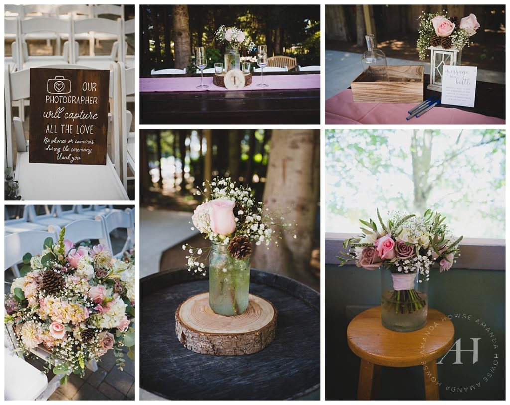 Rustic Outdoor Wedding Centerpiece Ideas | Elegant Wooden Accents | Photographed by the Best Tacoma Wedding Photographer Amanda Howse Photography