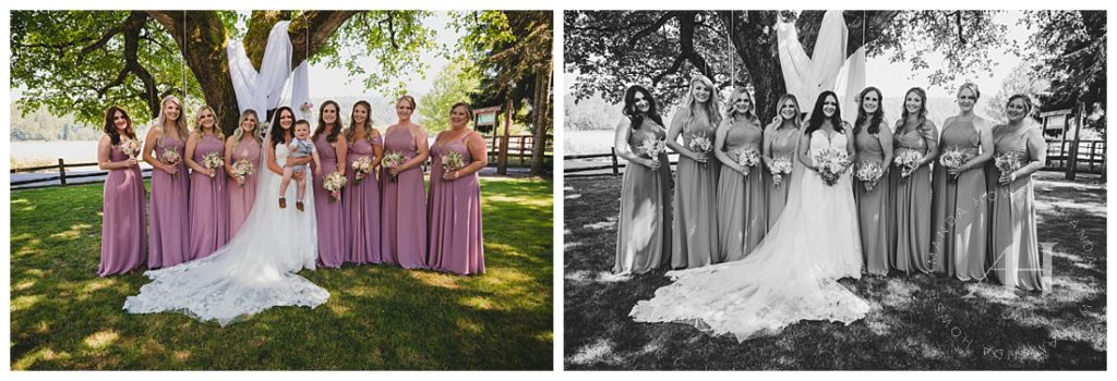 B&W Bridesmaids Portraits with Bride | Photographed by the Best Tacoma Wedding Photographer Amanda Howse Photography