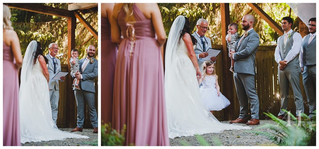 Sunny Wedding ceremony in the Forest | PNW Couples | Photographed by the Best Tacoma Wedding Photographer Amanda Howse Photography