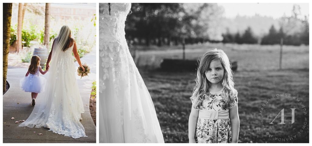 Cute Bride and Flower Girl Portraits For Moms and Daughters| Photographed by the Best Tacoma Wedding Photographer Amanda Howse Photography