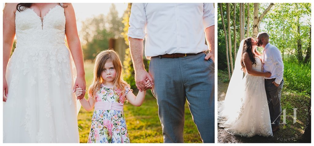 Cute Wedding Portraits with Daughter | PNW Woodland Weddings | Photographed by the Best Tacoma Wedding Photographer Amanda Howse Photography