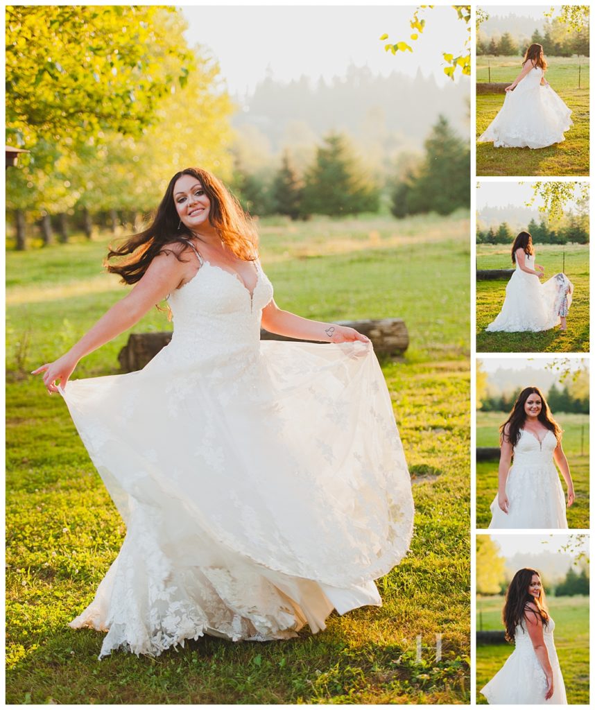 Frolicking Bride Wedding Portraits in Summery Field | PNW Brides | Photographed by the Best Tacoma Wedding Photographer Amanda Howse Photography