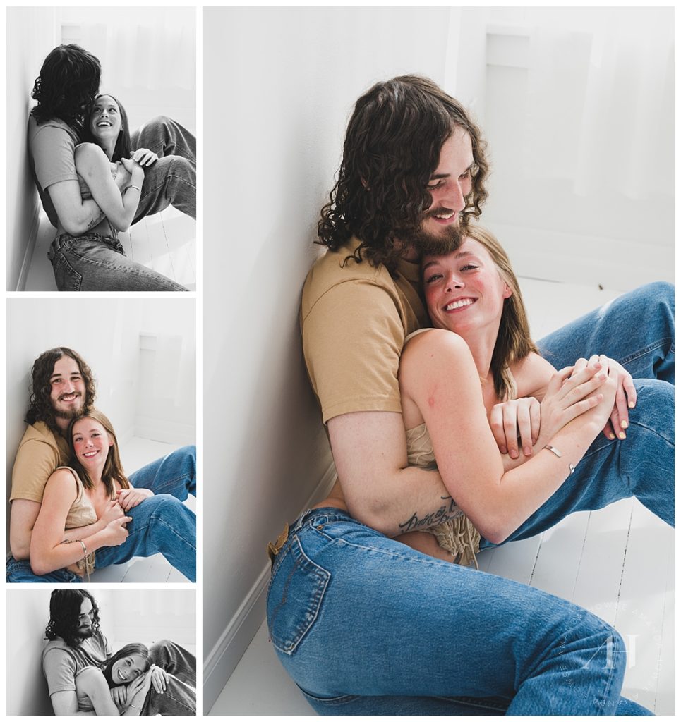 Cuddle Couple Poses For Indoor Portraits | Photographed by the Best Tacoma, Washington Couple's Photographer Amanda Howse Photography