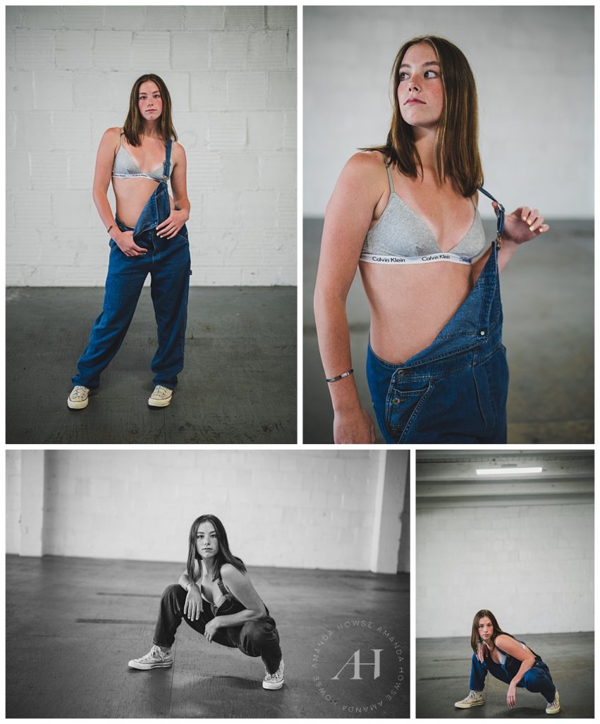 Downtown Tacoma Photoshoot with Levi Overalls and Calvin Klein Bra | Photographed by the Best Tacoma, Washington Couple's Photographer Amanda Howse Photography