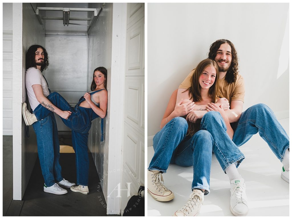 PNW Couple Photoshoot | Jeans and White Urban Background | Photographed by the Best Tacoma, Washington Couple's Photographer Amanda Howse Photography