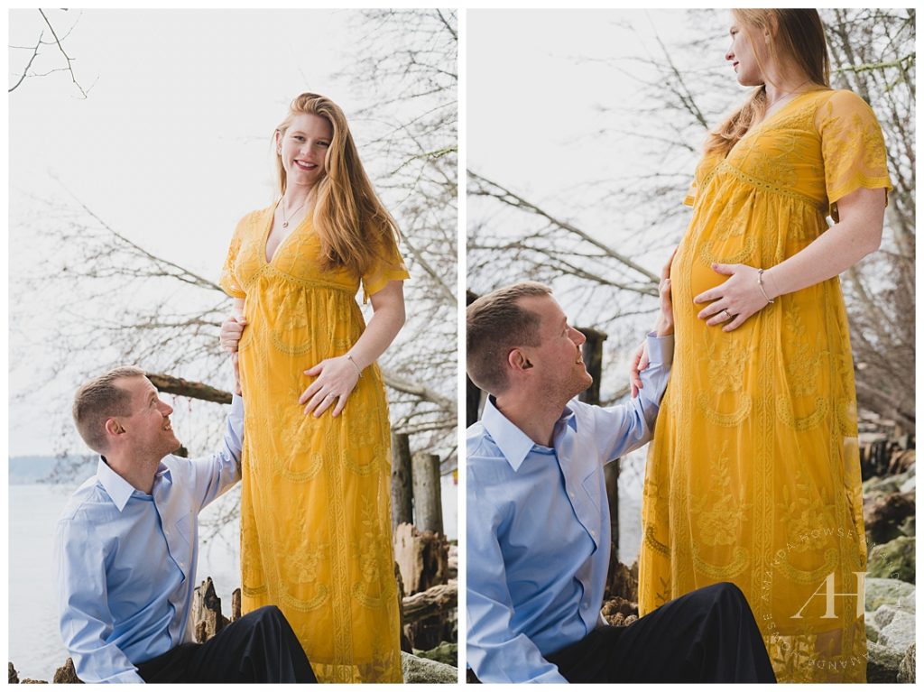 Hand on Belly Maternity Poses for Expecting Parents | Photographed by the Best Tacoma, Washington Maternity Photographer Amanda Howse Photography