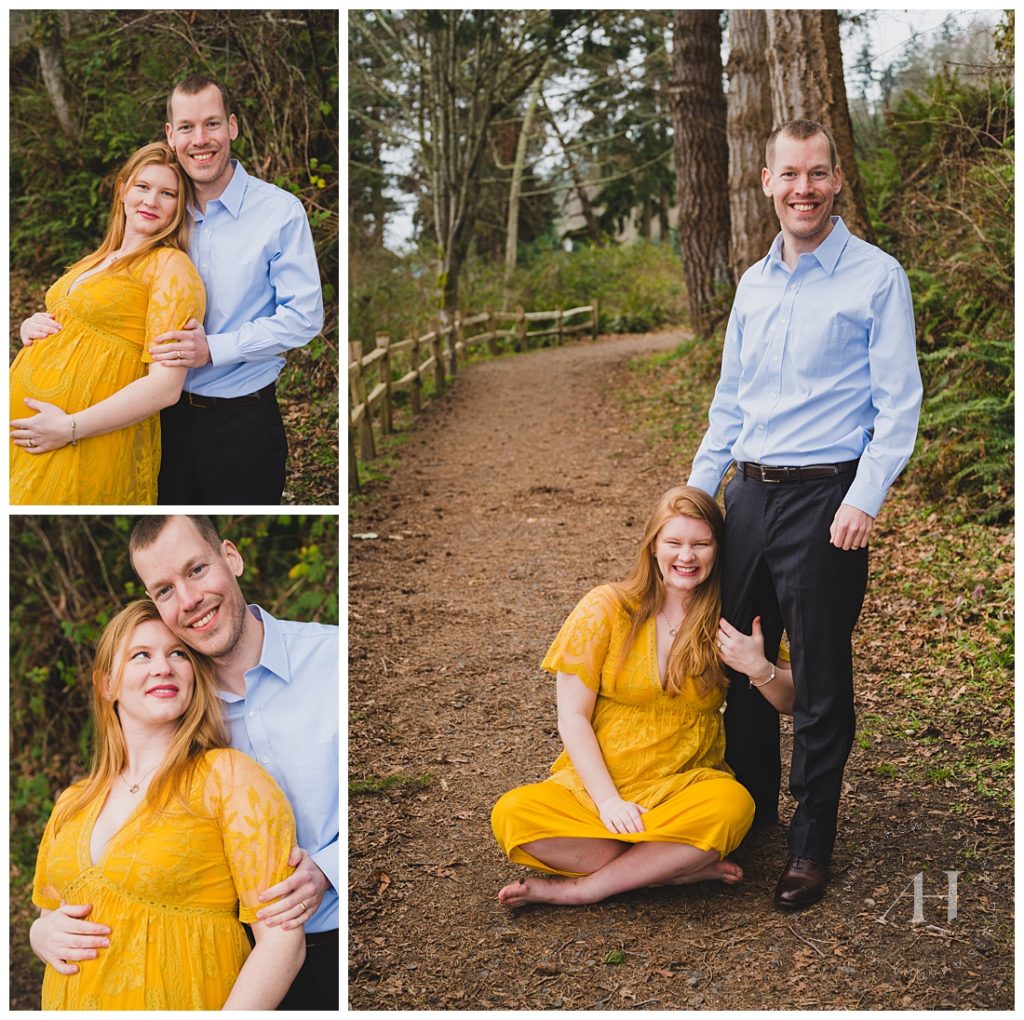 Woodland Maternity Portraits with Happy Couple | Photographed by the Best Tacoma, Washington Maternity Photographer Amanda Howse Photography