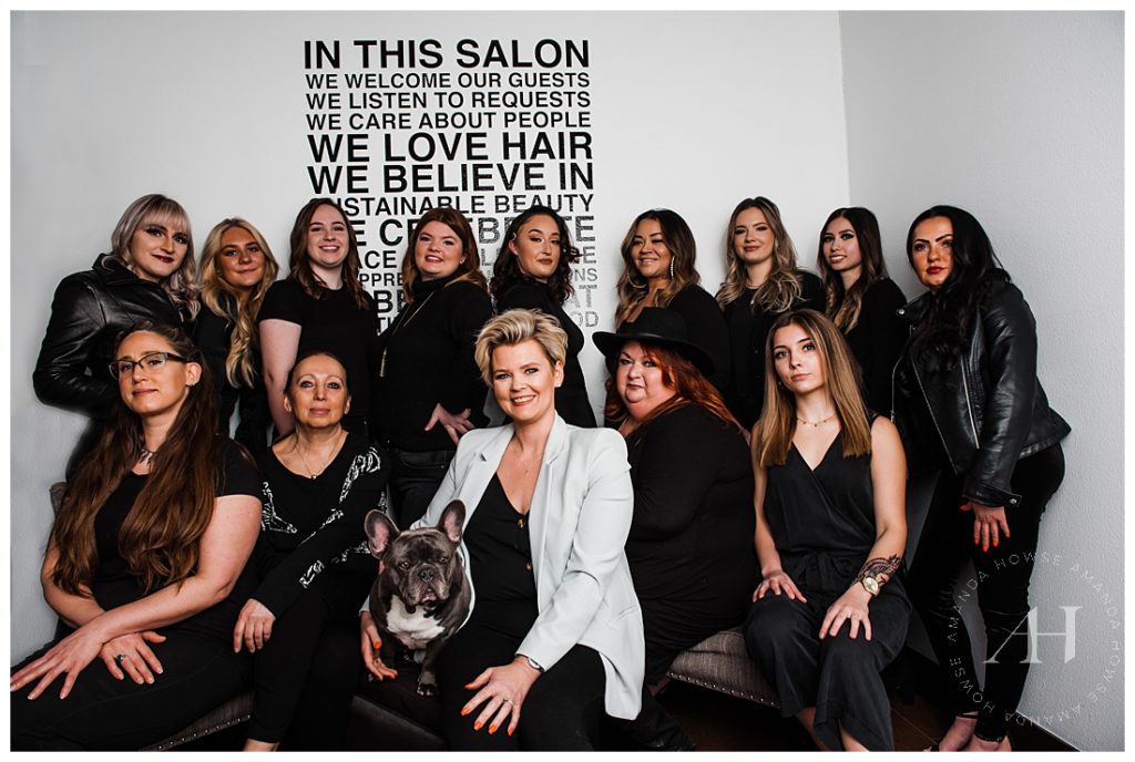 Salon Team Portrait with All Black Chic Outfits | Photographed by the Best Tacoma Washington Business Photographer Amanda Howse Photography