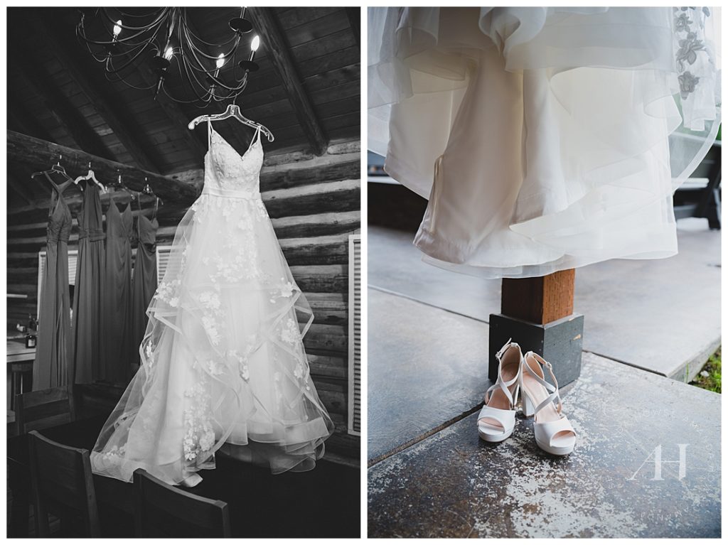 Bridal Details | Dress and Shoes Shot | Photographed by the Best Tacoma Wedding Photographer Amanda Howse Photography