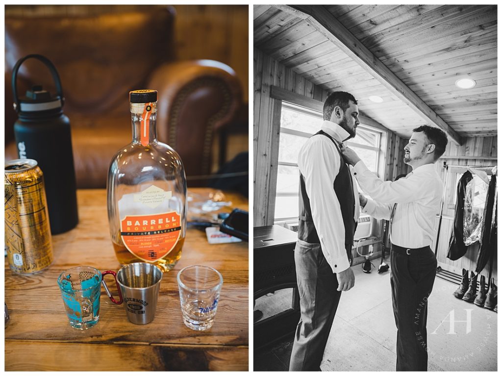 Groomsmen Dressing Room Shots | Barrell Bourbon | Photographed by the Best Tacoma Wedding Photographer Amanda Howse Photography