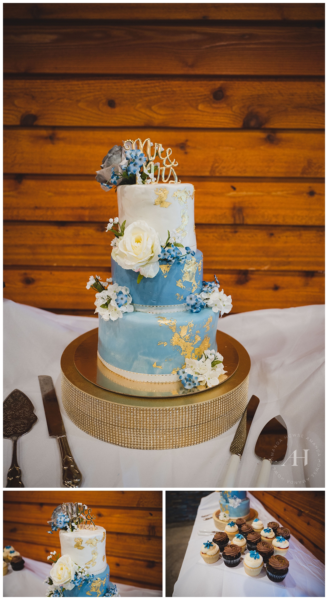 Baby Blue and Gold Wedding Cake | Mr. and Mrs. | Photographed by the Best Tacoma Wedding Photographer Amanda Howse Photography