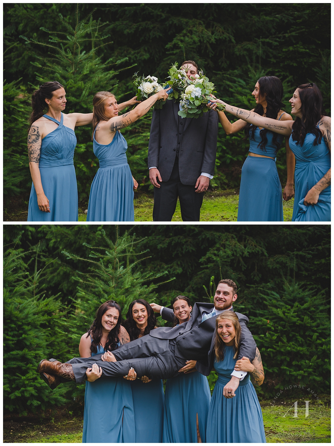 Fun Bridesmaid Poses with Groom | Photographed by the Best Tacoma Wedding Photographer Amanda Howse Photography