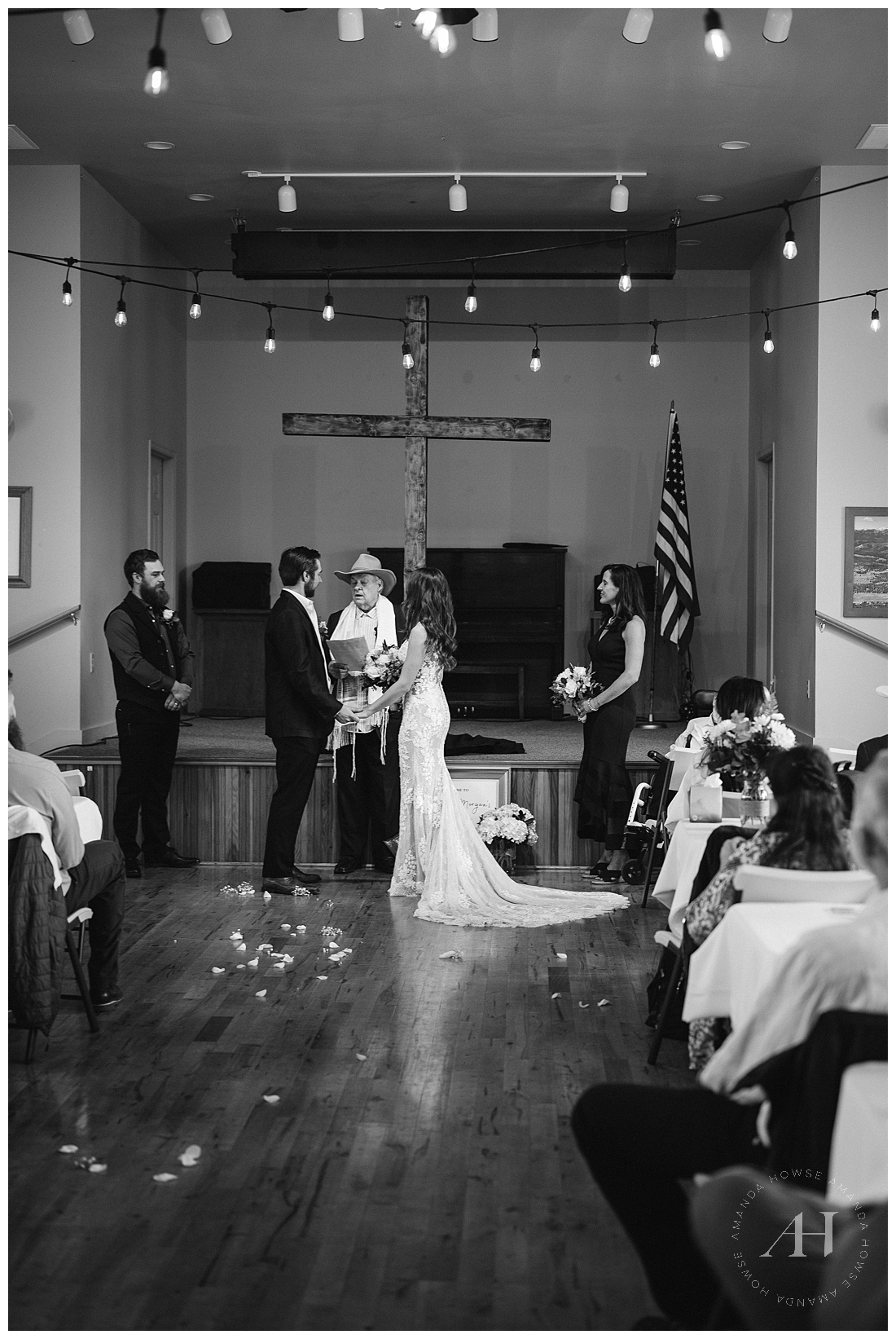 B&W Wedding Portraits at Indoor Ceremony | Photographed by the Best Tacoma Wedding Photographer Amanda Howse Photography