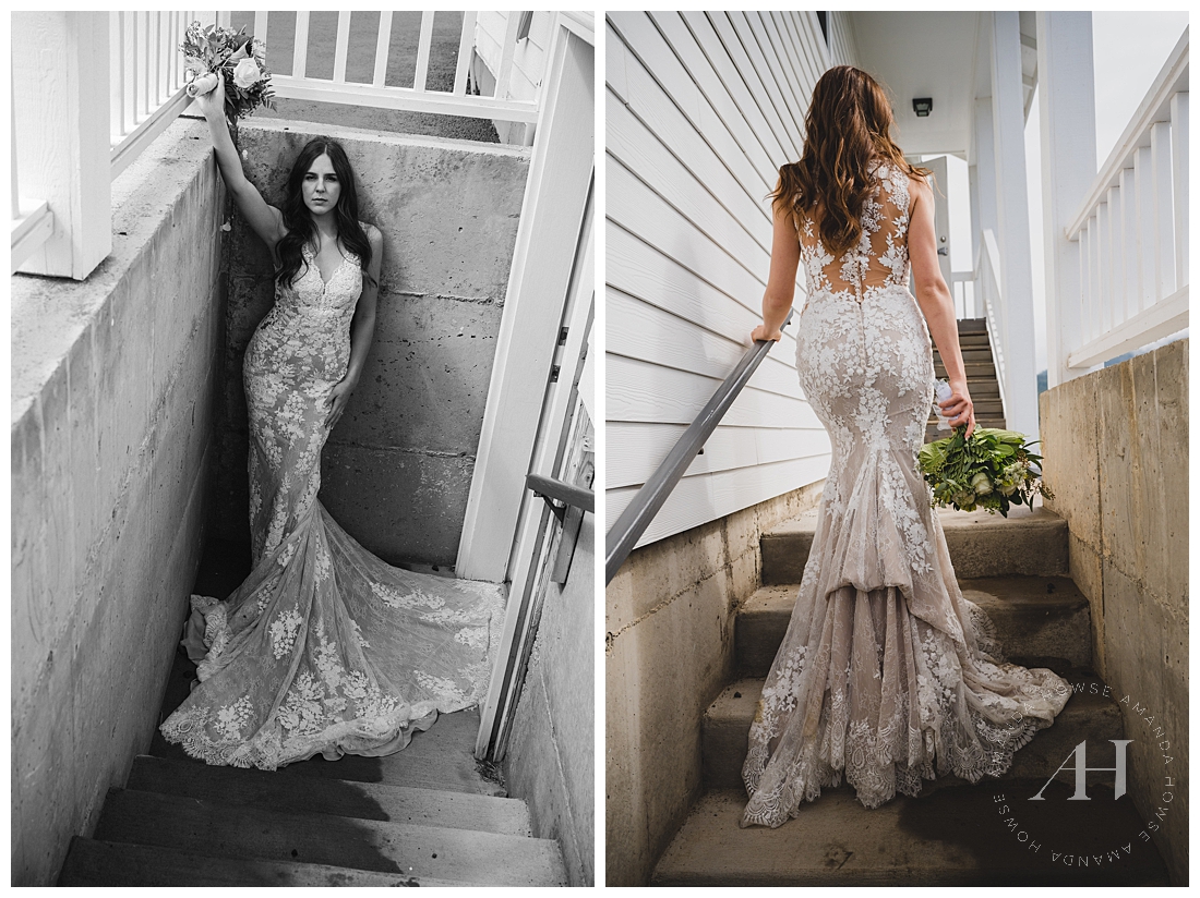 Stunning Washington Bridal Portraits with Lace Gown | Photographed by the Best Tacoma Wedding Photographer Amanda Howse Photography