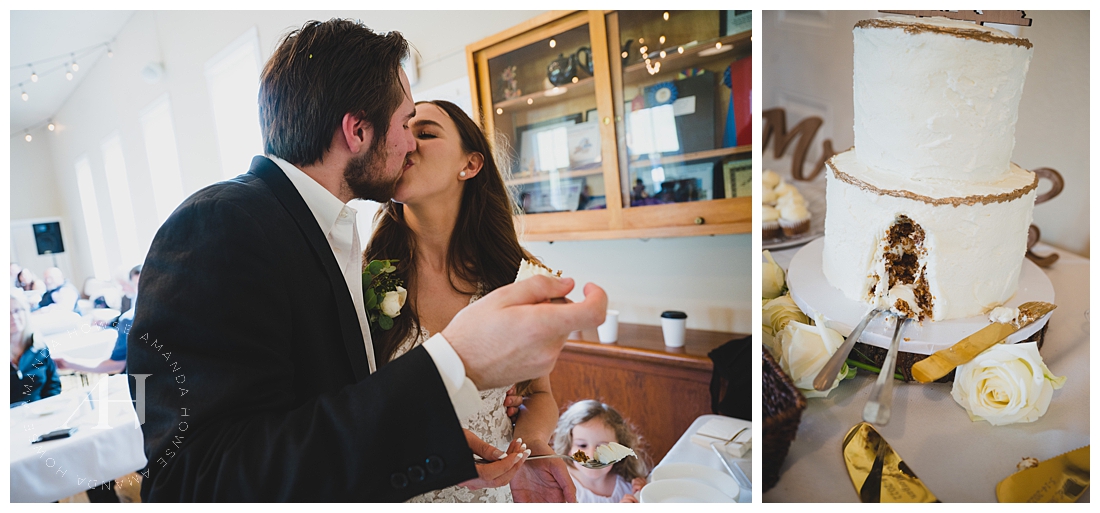 Wedding Reception Cake Photos with Smiling Couple | Photographed by the Best Tacoma Wedding Photographer Amanda Howse Photography