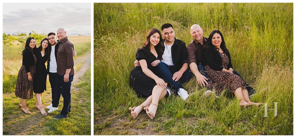 James Family Outdoor Portraits in Grassy Meadow | Photographed by the Best Tacoma, Washington Family Photographer Amanda Howse Photography