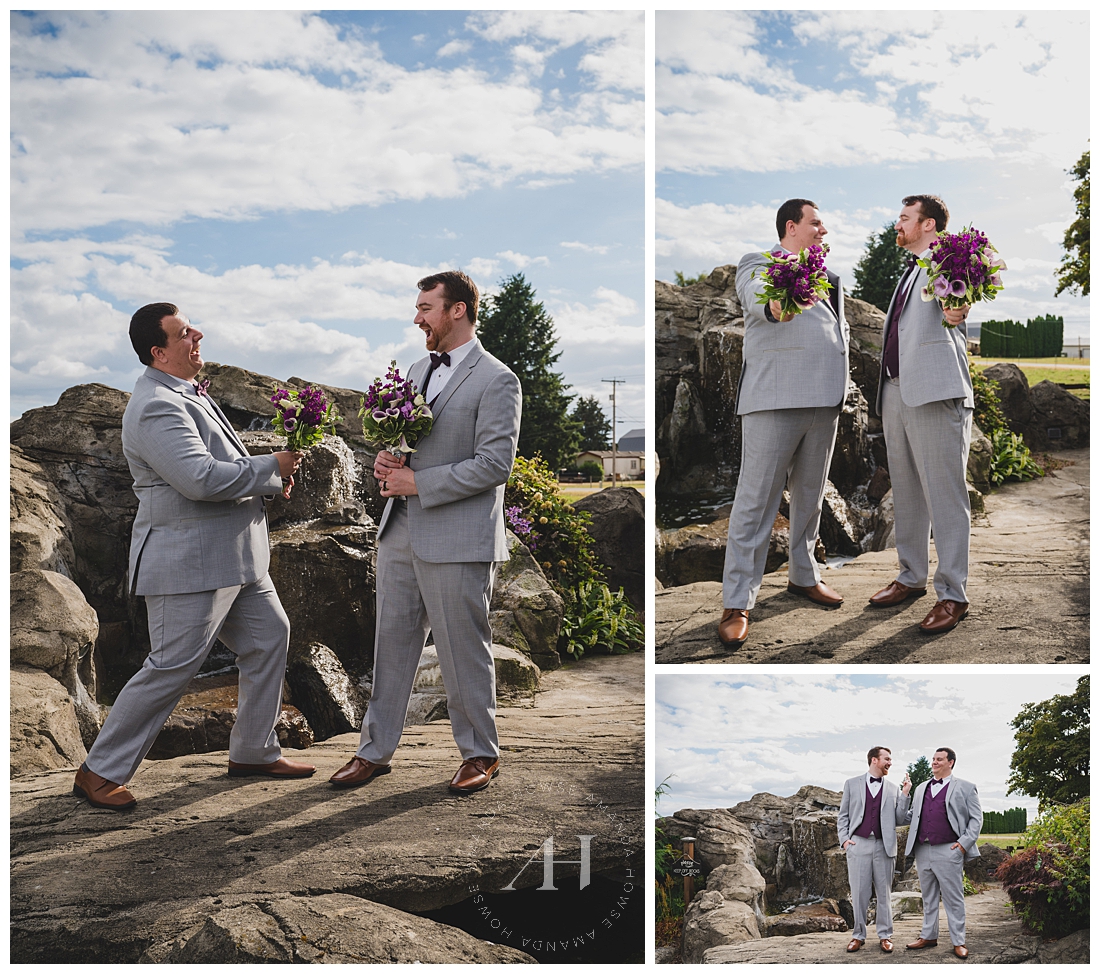 Groom and Best Man Portraits on Rocks | Photographed by the Best Tacoma Wedding Photographer Amanda Howse Photography