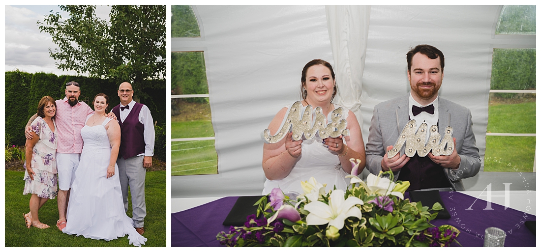 Mr. & Mrs. Purple Wedding Decor Signs | Photographed by the Best Tacoma Wedding Photographer Amanda Howse Photography