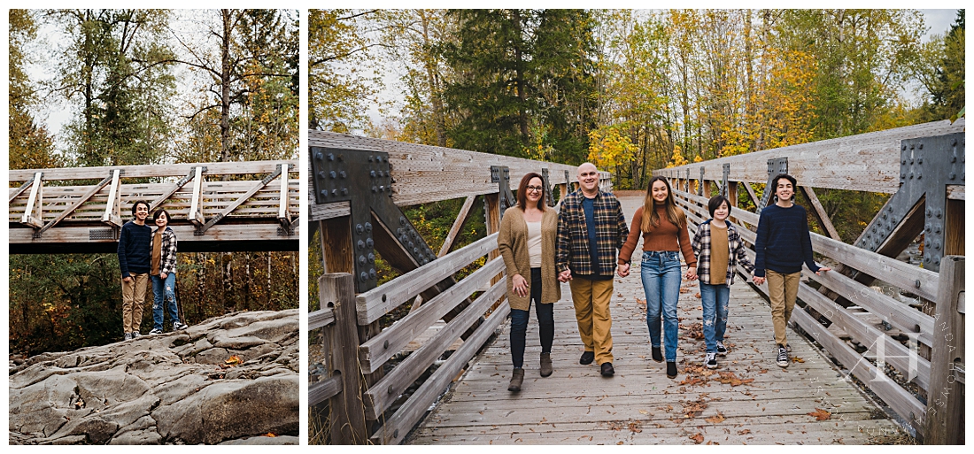 Outdoor Family Portraits on Wooden Bridge | Photographed by the Best Tacoma, Washington Family Photographer Amanda Howse Photography