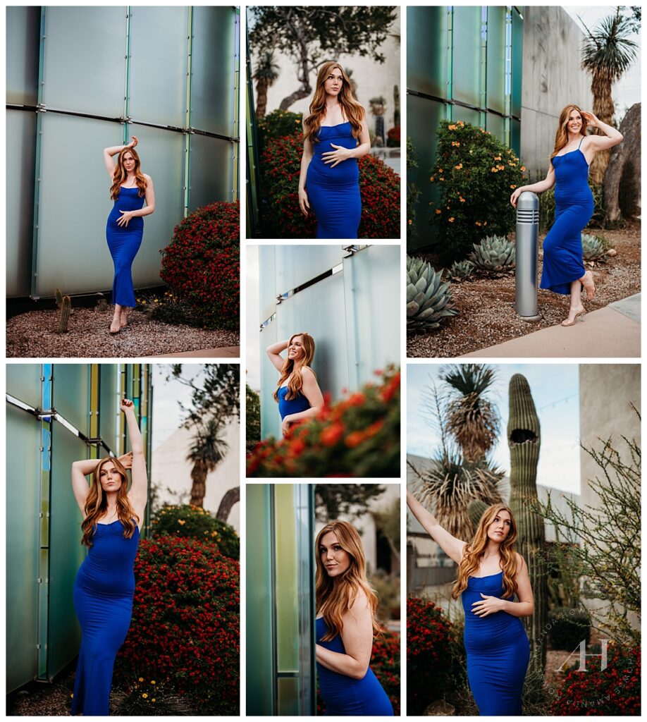 Downtown Arizona Empowerment Portraits with Red Head Grad | Blue Dress Style Inspo for Red Heads | Photographed by the Best Tacoma, Washington Senior Photographer, Amanda Howse Photography