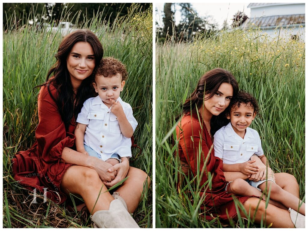 Mother and Sons Family Portraits in Tall Grass Field | Photographed by the Best Tacoma, Washington Family Photographer Amanda Howse Photography