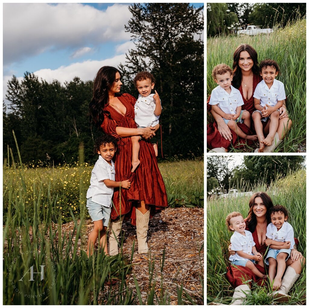 Boho Outfit Ideas For Summertime Family Portraits with Mom and Sons | Photographed by the Best Tacoma, Washington Family Photographer Amanda Howse Photography