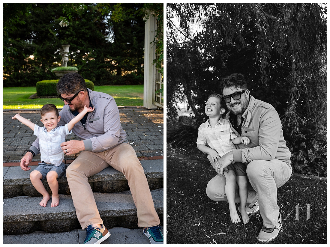 Father-Son Outdoor Portraits on Garden Steps | Photographed by the Best Tacoma, Washington Family Photographer Amanda Howse Photography