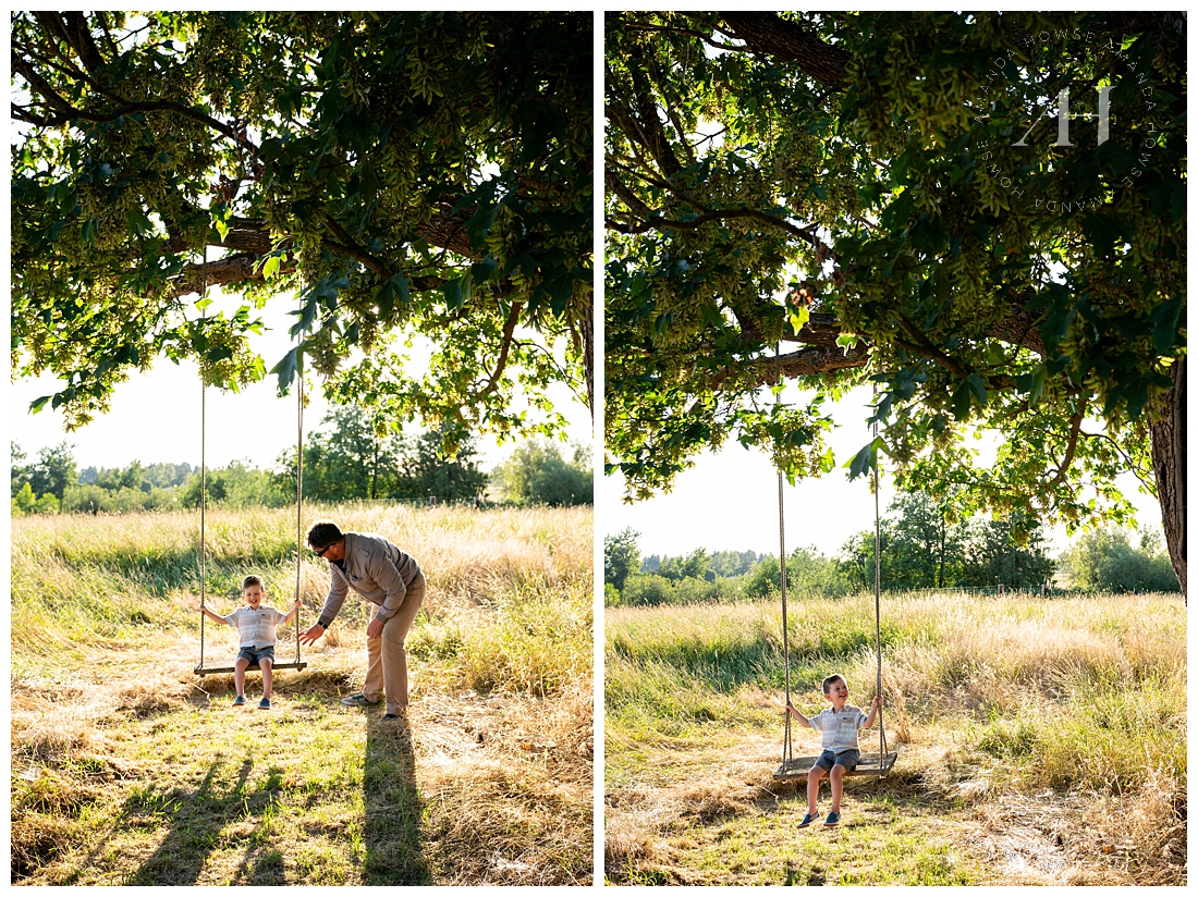 Summertime Sunset Family Portraits with Tree and Swing Set | Photographed by the Best Tacoma, Washington Family Photographer Amanda Howse Photography