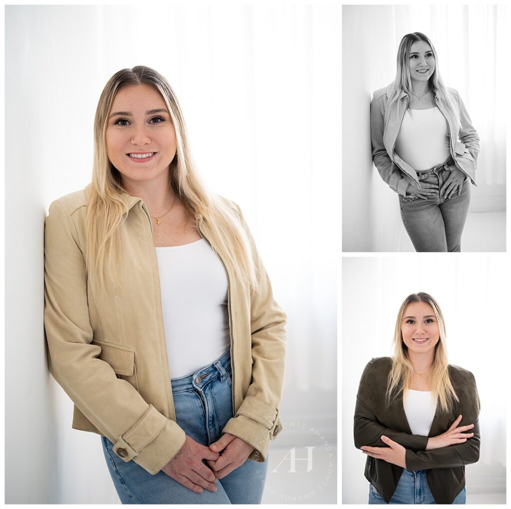 Business Casual Outfit Ideas For Professional Headshots | Jeans and a Leather Jacket | Photographed by the Best Tacoma, Washington Business Photographer, Amanda Howse Photography